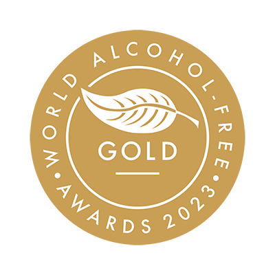 A badge reads "2023 World Alcohol Free Awards, gold."