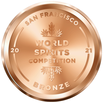 A medal that reads "2021 San Francisco World Spirits Competition Bronze."