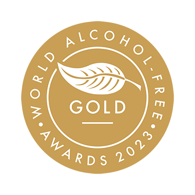 A badge that reads "2023 World Alcohol Free Awards Gold."