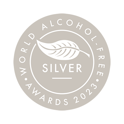 A badge that reads "2023 World Alcohol Free Awards Silver."