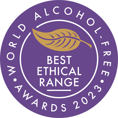 A badge that reads "2023 World Alcohol Free Awards Best Ethical Range."