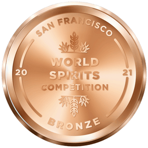 A medal that reads "2021 San Francisco World Spirits Competition Bronze."